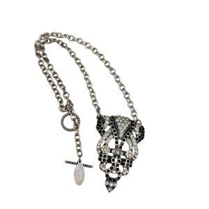 Mark. By Avon Black White Rhinestone Pendant Necklace Vintage 18" Silver Tone
